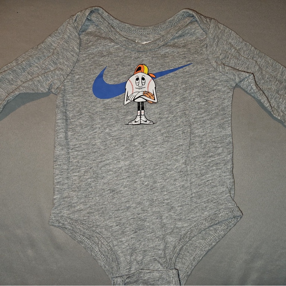 Nike Kids Gray Bodysuit with Blue Logo
